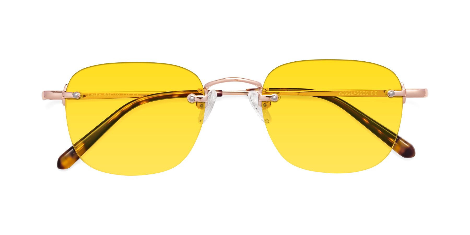 Folded Front of Leslie in Rose Gold with Yellow Tinted Lenses