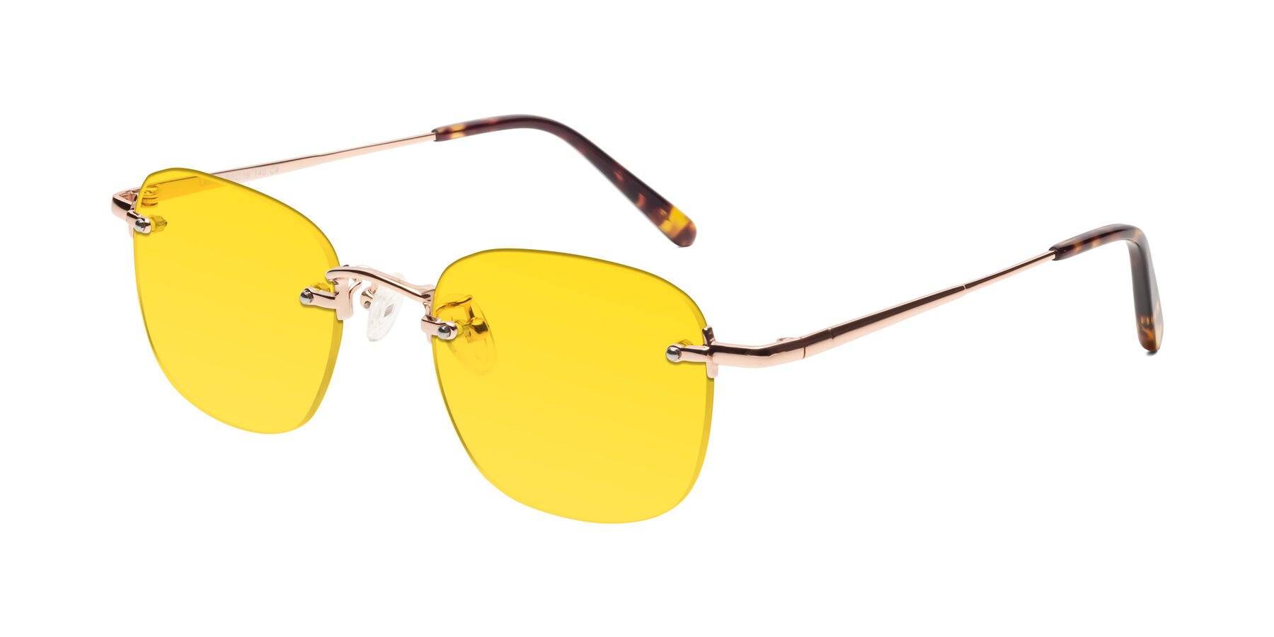 Angle of Leslie in Rose Gold with Yellow Tinted Lenses