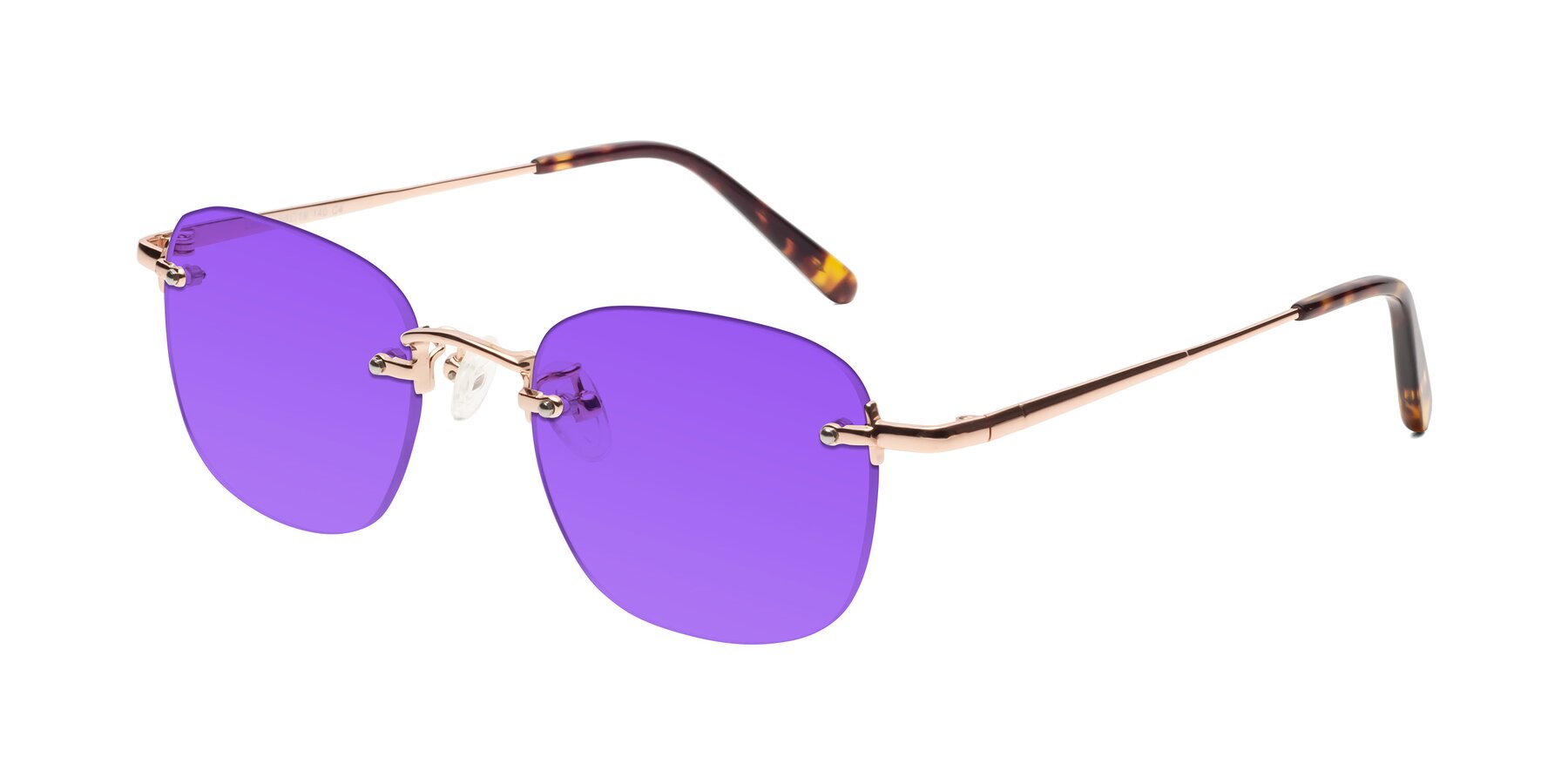 Angle of Leslie in Rose Gold with Purple Tinted Lenses