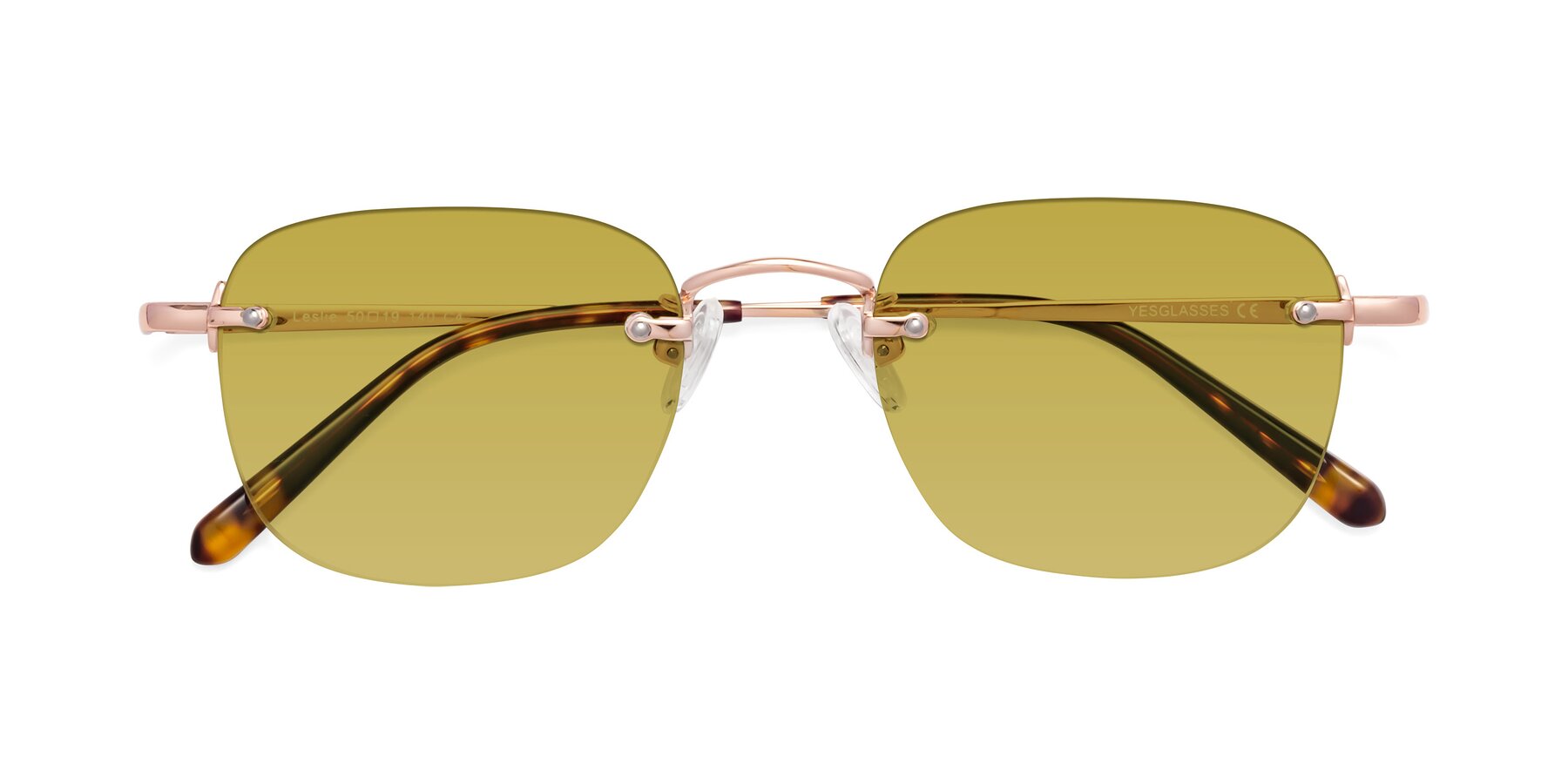 Folded Front of Leslie in Rose Gold with Champagne Tinted Lenses