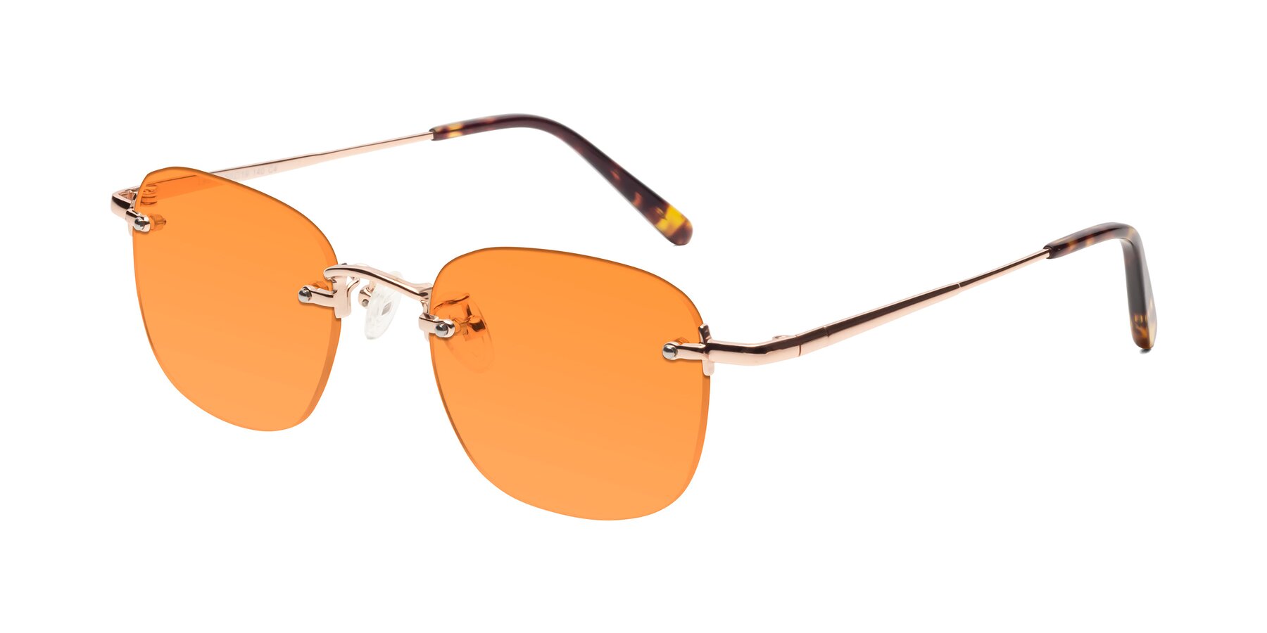 Angle of Leslie in Rose Gold with Orange Tinted Lenses