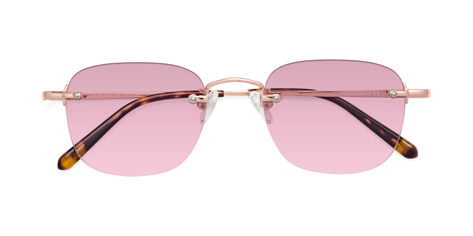 Folded Front of Leslie in Rose Gold with Light Wine Tinted Lenses