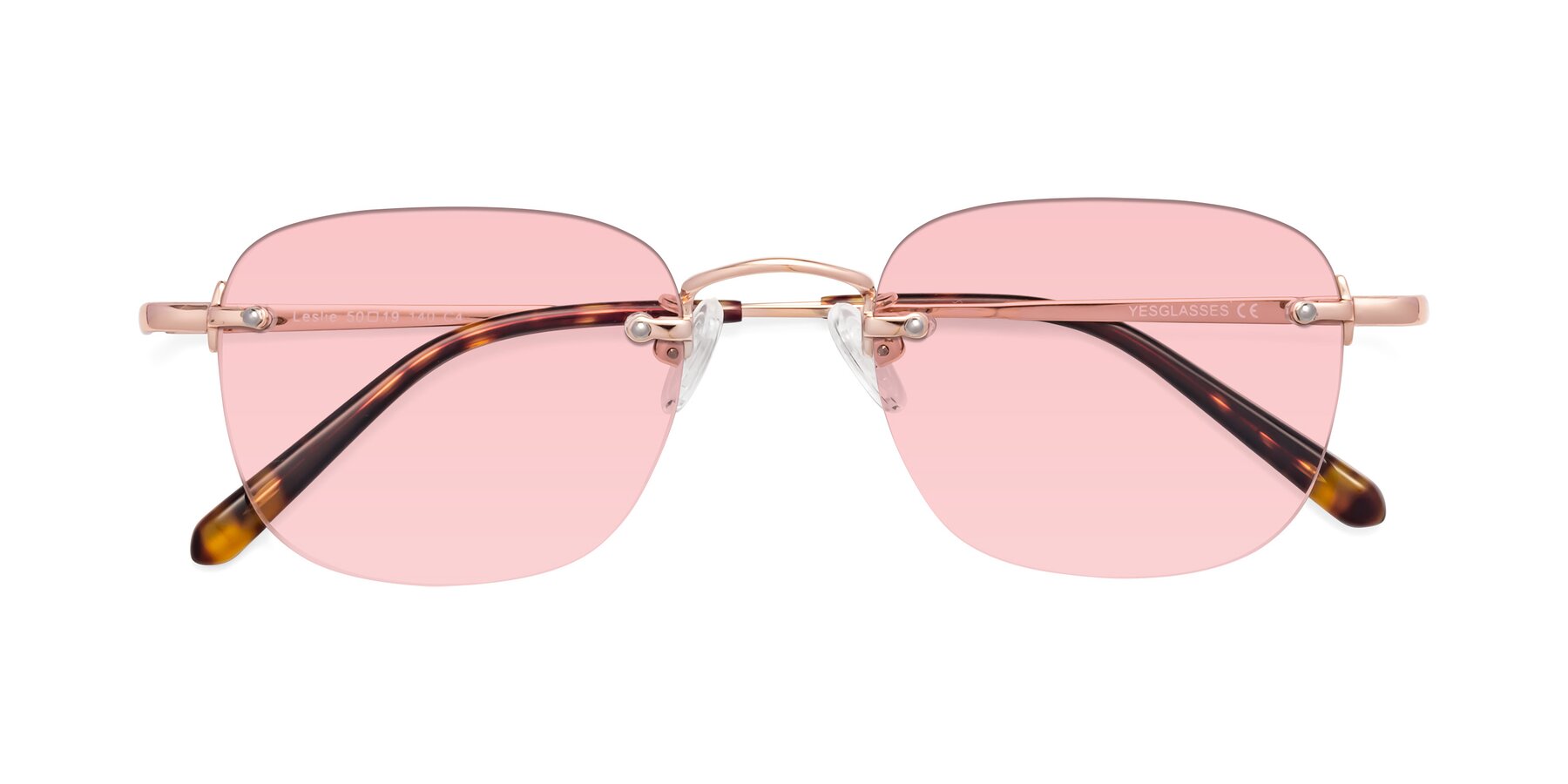 Folded Front of Leslie in Rose Gold with Light Garnet Tinted Lenses