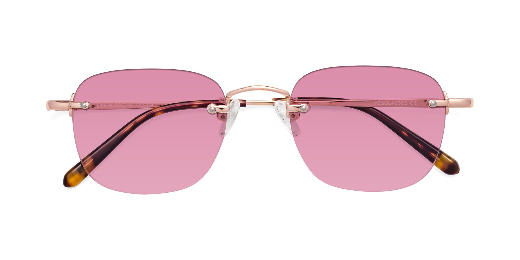 Folded Front of Leslie in Rose Gold with Medium Wine Tinted Lenses