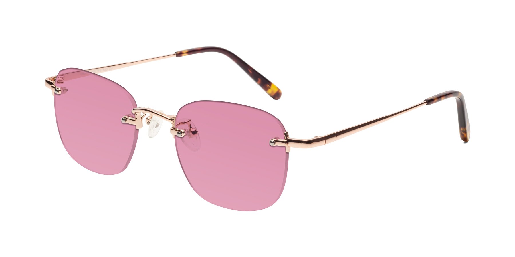 Angle of Leslie in Rose Gold with Medium Wine Tinted Lenses