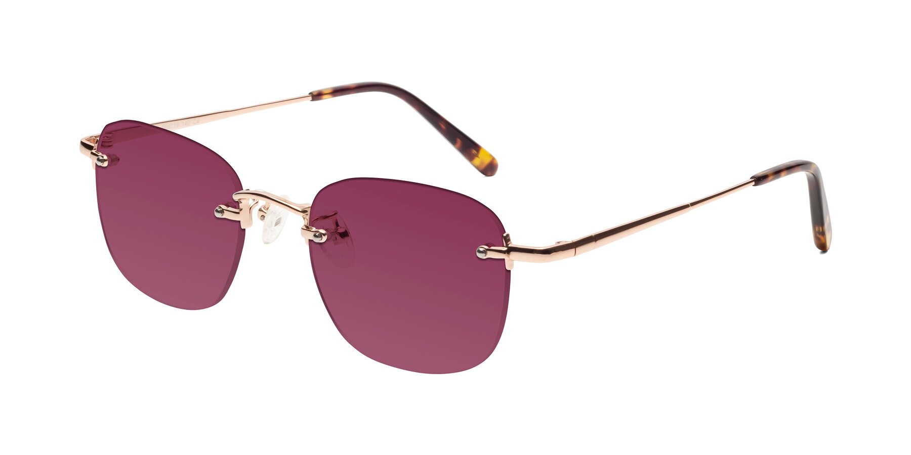 Angle of Leslie in Rose Gold with Wine Tinted Lenses