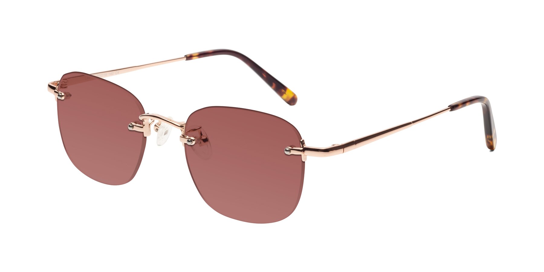 Angle of Leslie in Rose Gold with Garnet Tinted Lenses