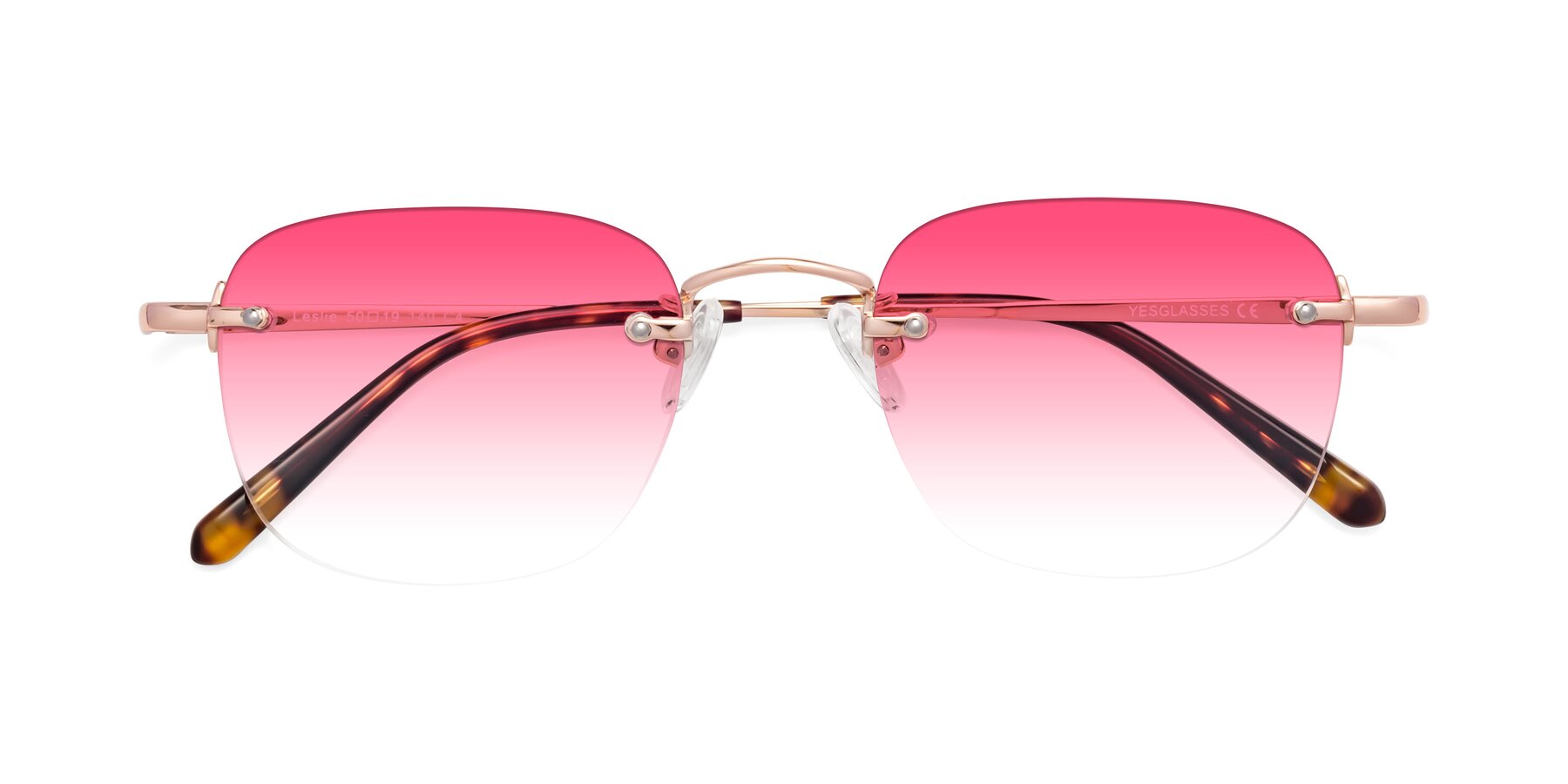 Folded Front of Leslie in Rose Gold with Pink Gradient Lenses