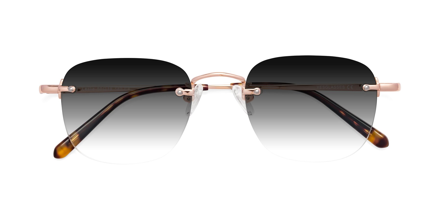 Folded Front of Leslie in Rose Gold with Gray Gradient Lenses