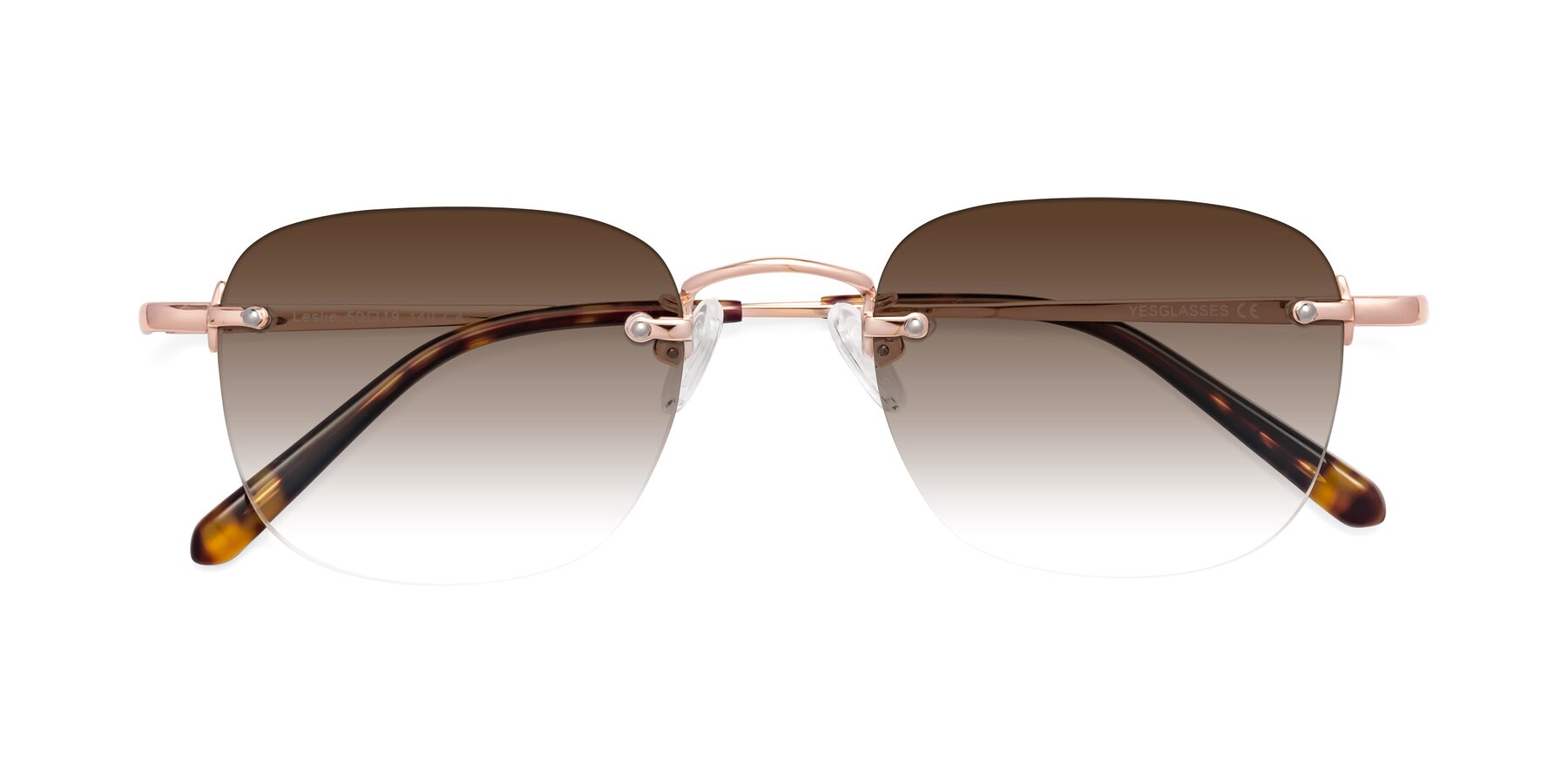 Folded Front of Leslie in Rose Gold with Brown Gradient Lenses