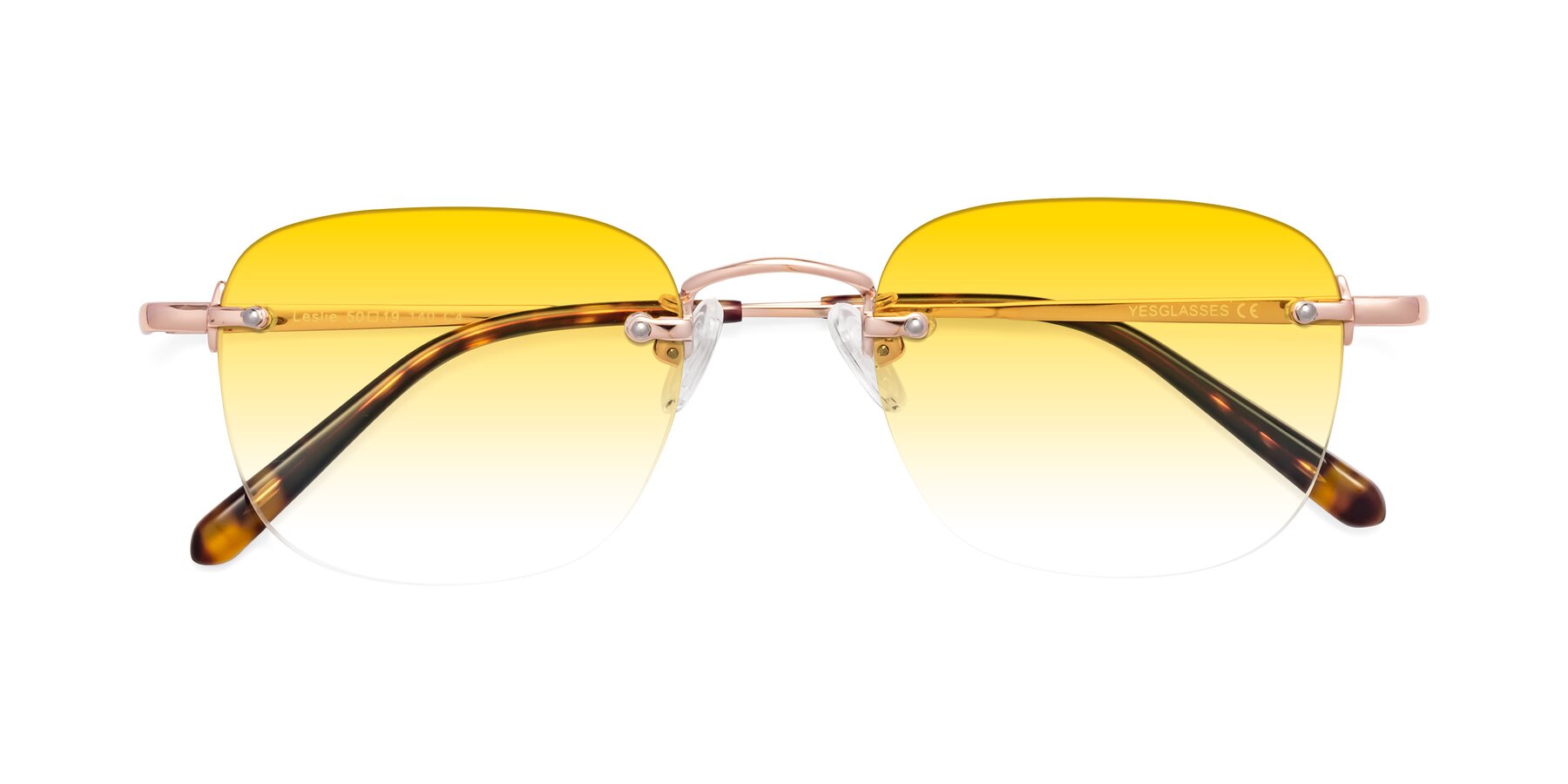 Folded Front of Leslie in Rose Gold with Yellow Gradient Lenses