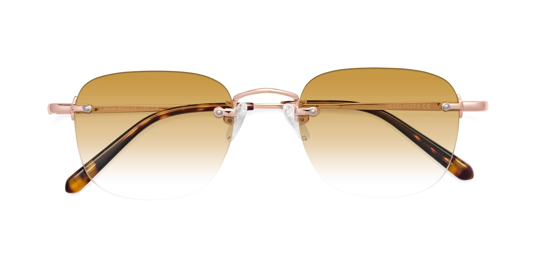 Folded Front of Leslie in Rose Gold with Champagne Gradient Lenses