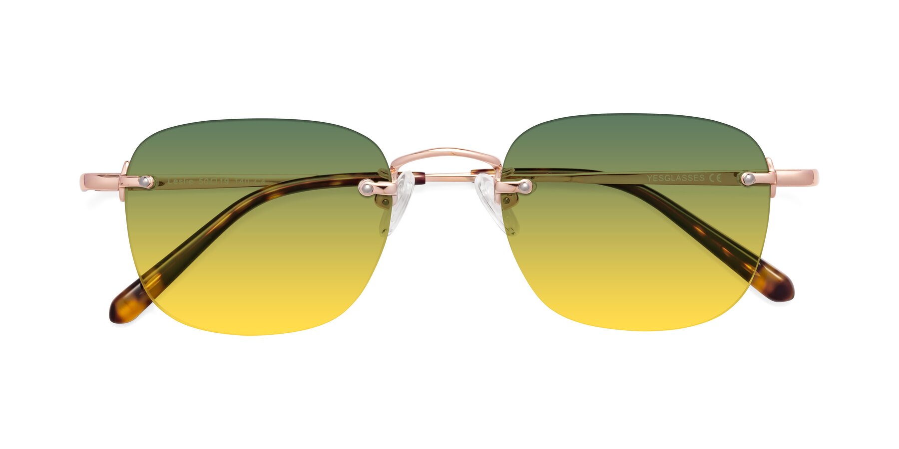 Folded Front of Leslie in Rose Gold with Green / Yellow Gradient Lenses