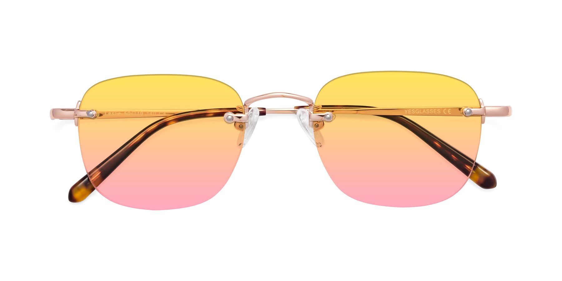 Folded Front of Leslie in Rose Gold with Yellow / Pink Gradient Lenses