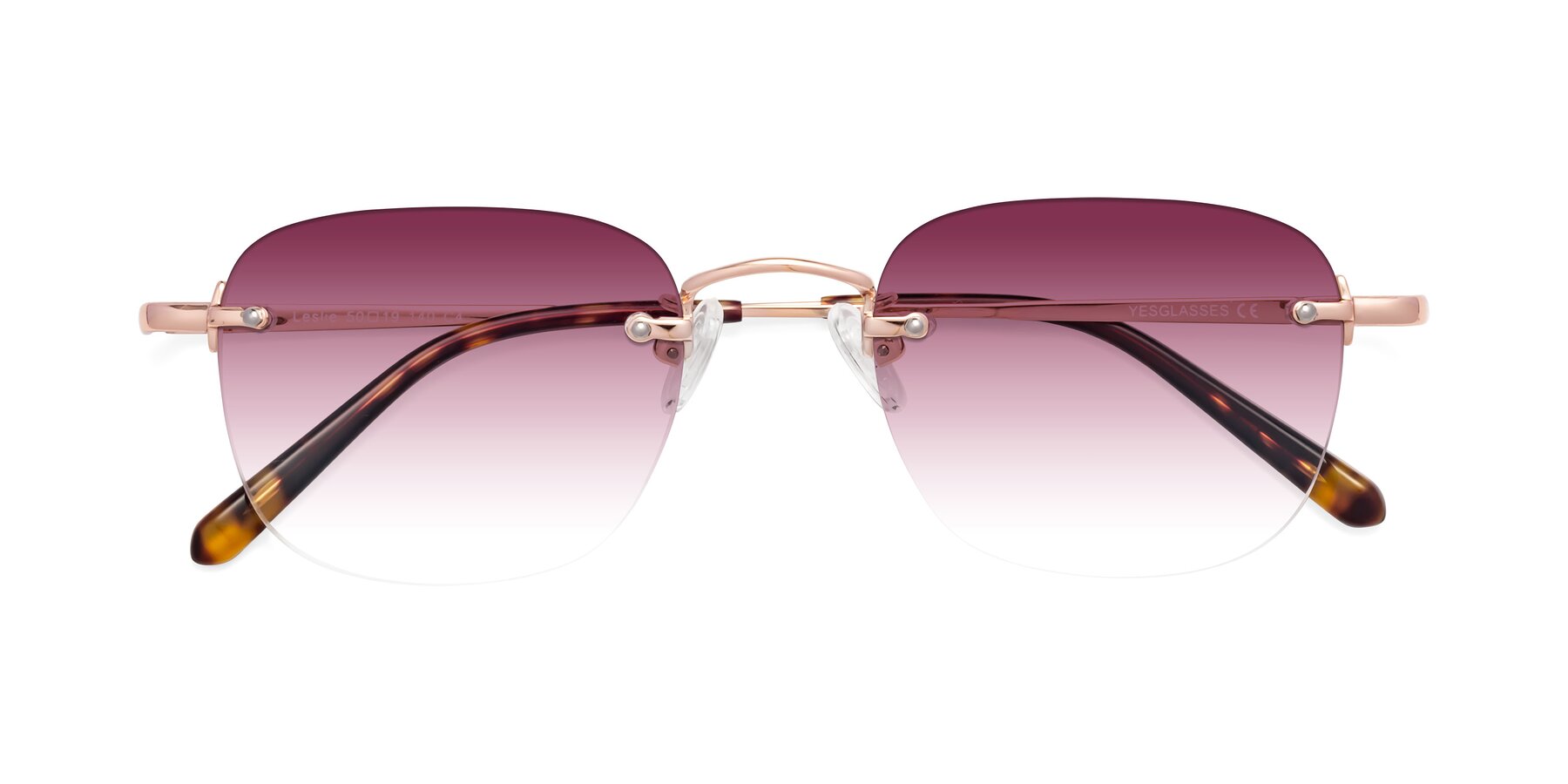 Folded Front of Leslie in Rose Gold with Wine Gradient Lenses