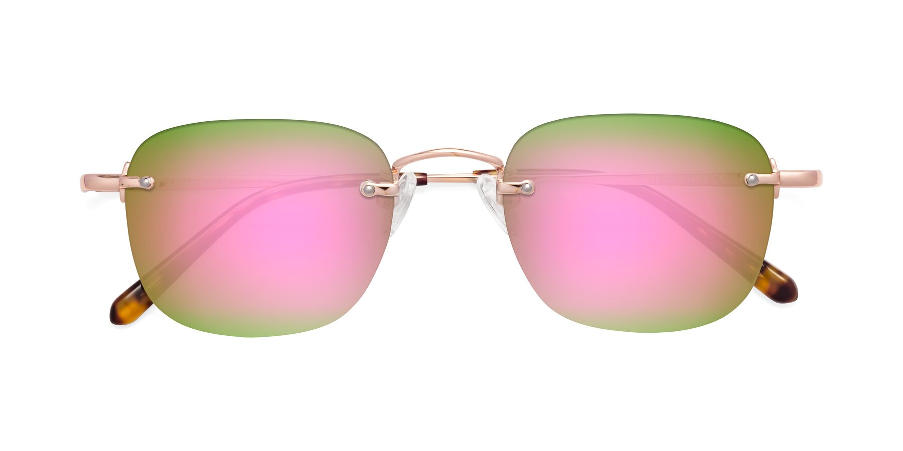 Folded Front of Leslie in Rose Gold with Pink Mirrored Lenses