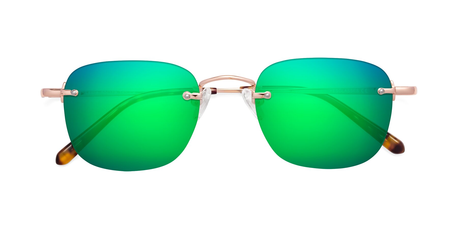 Folded Front of Leslie in Rose Gold with Green Mirrored Lenses