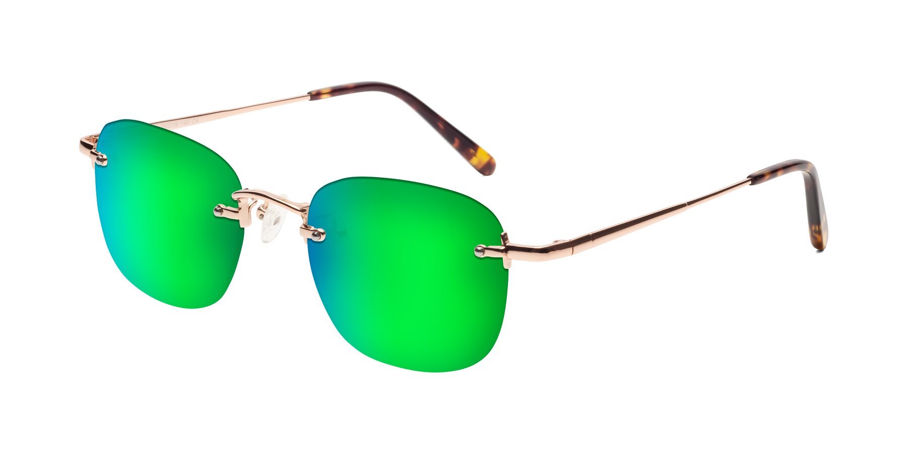 Angle of Leslie in Rose Gold with Green Mirrored Lenses