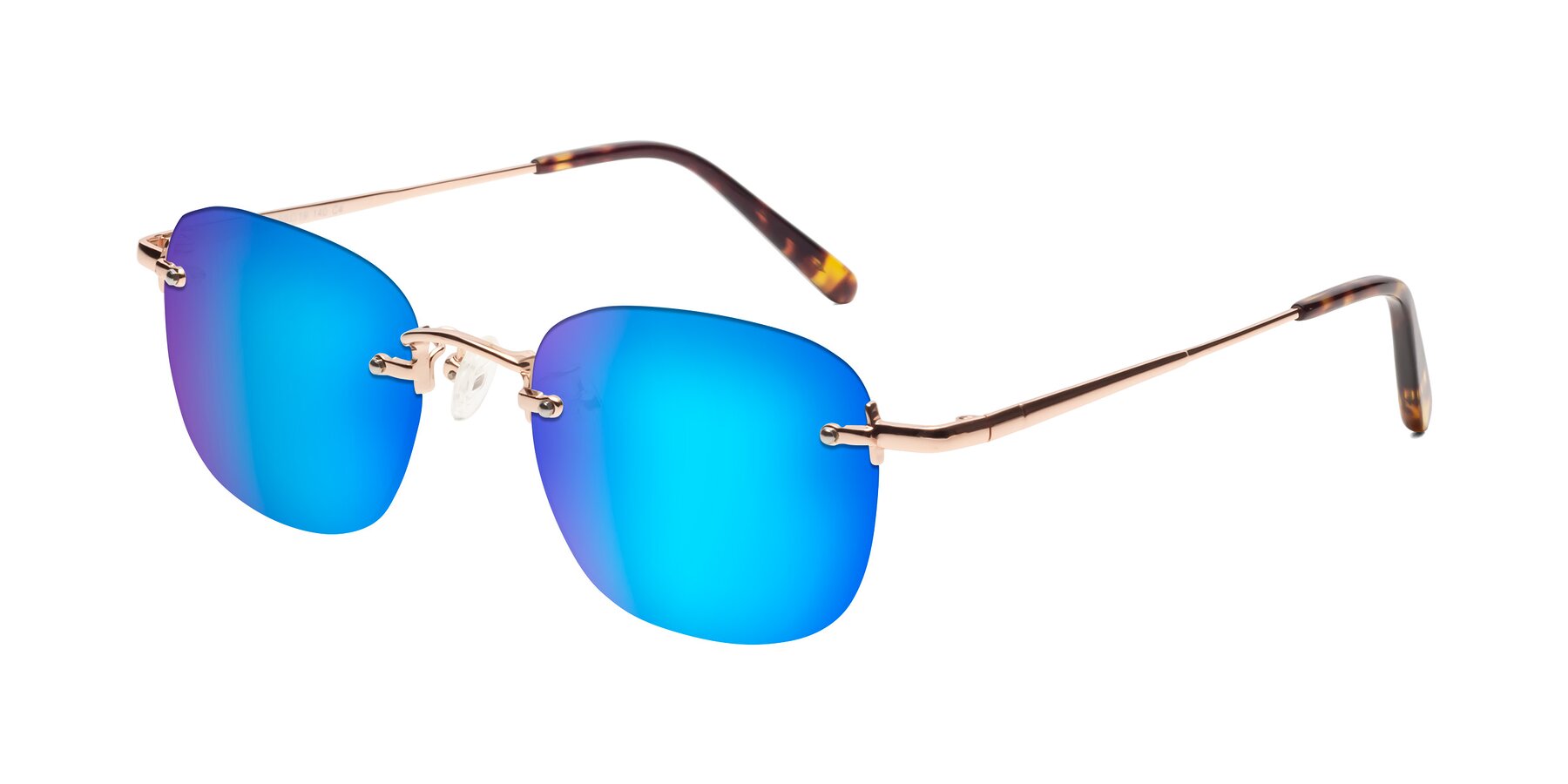 Angle of Leslie in Rose Gold with Blue Mirrored Lenses