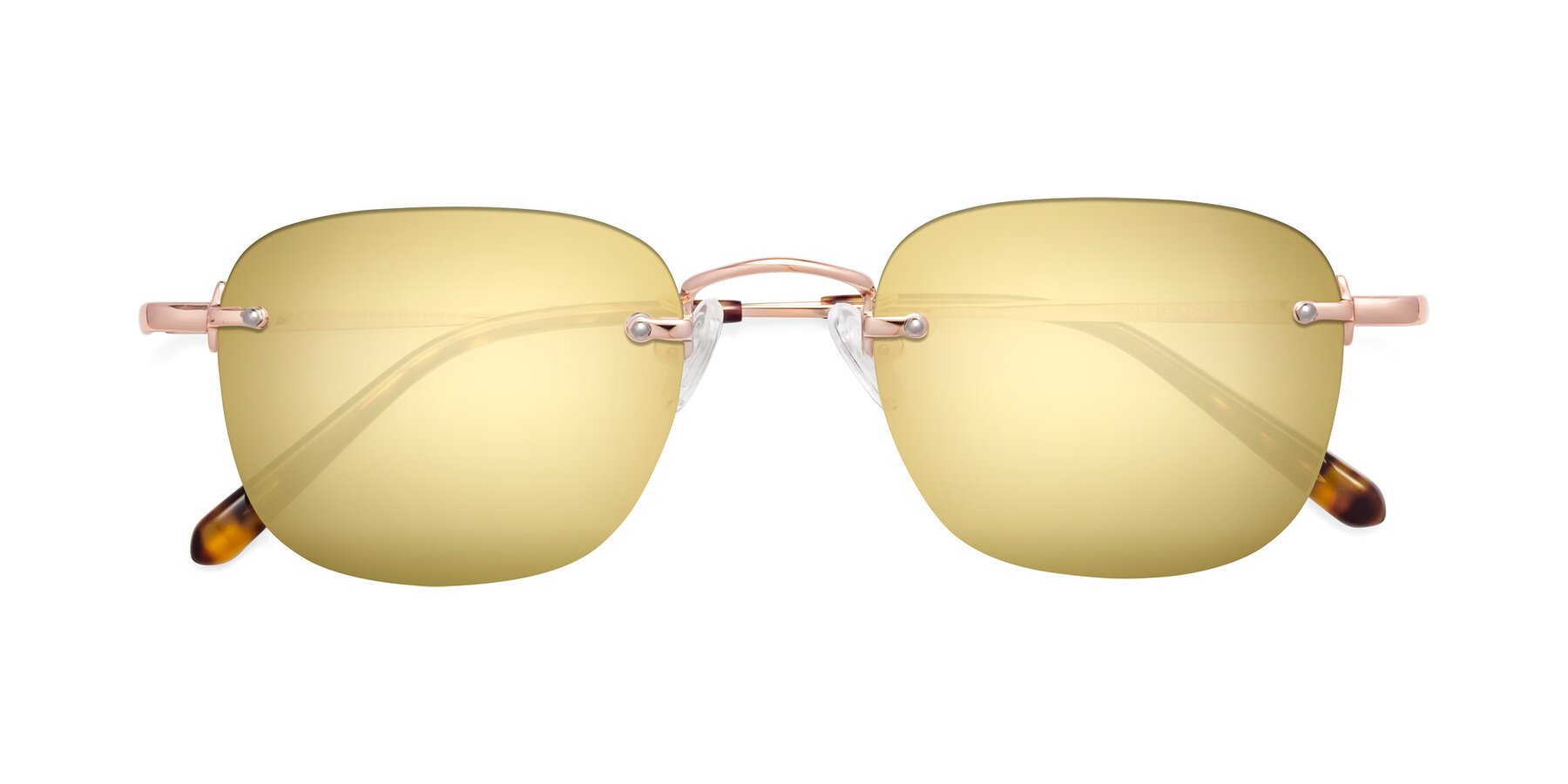Folded Front of Leslie in Rose Gold with Gold Mirrored Lenses