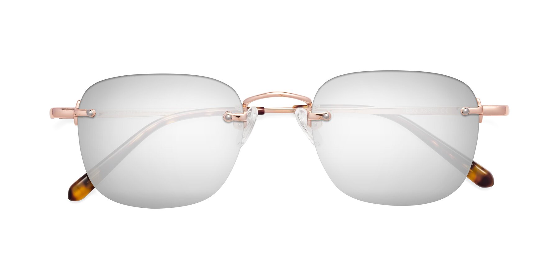 Folded Front of Leslie in Rose Gold with Silver Mirrored Lenses
