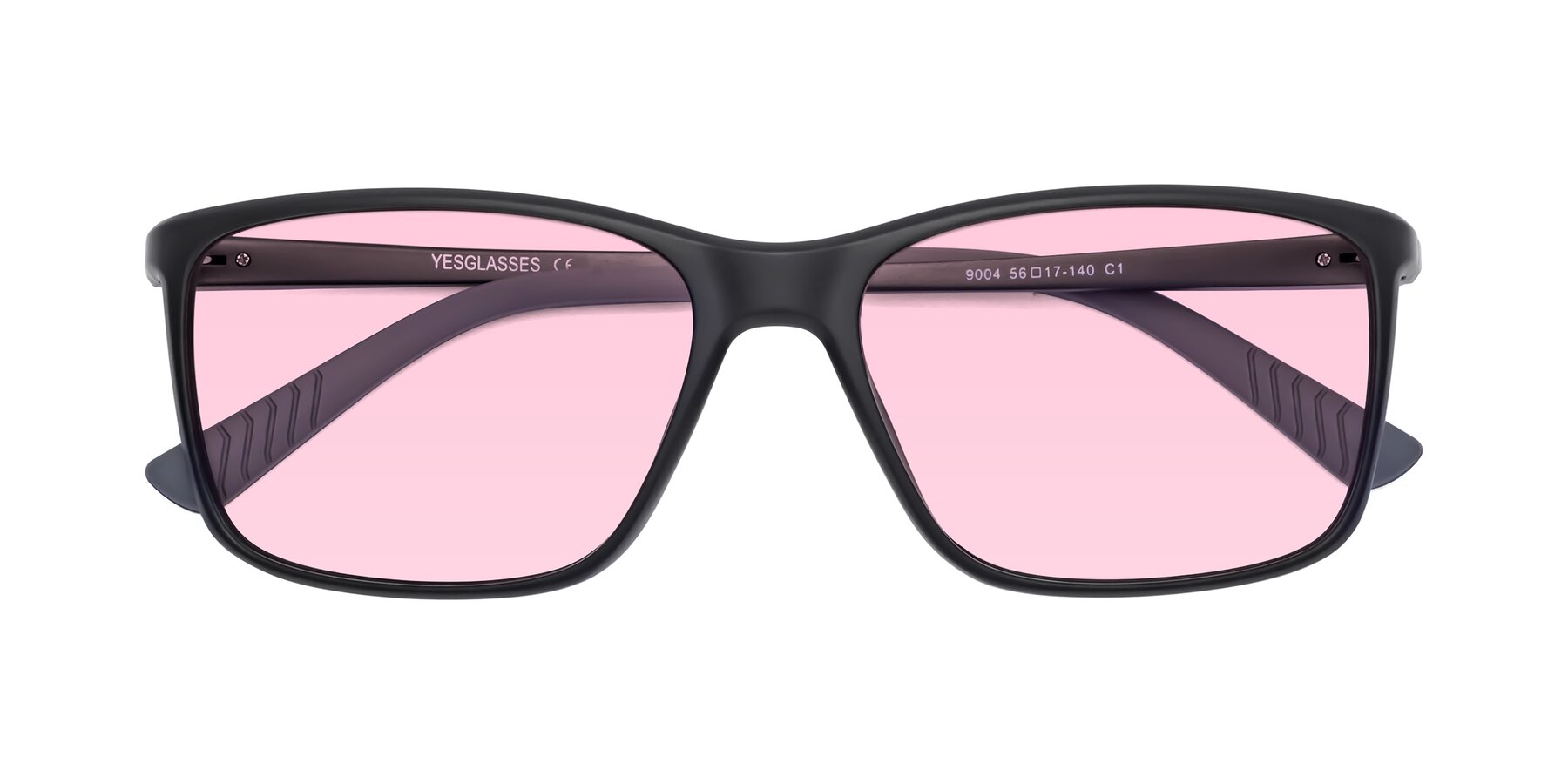 Folded Front of 9004 in Matte Black with Light Pink Tinted Lenses