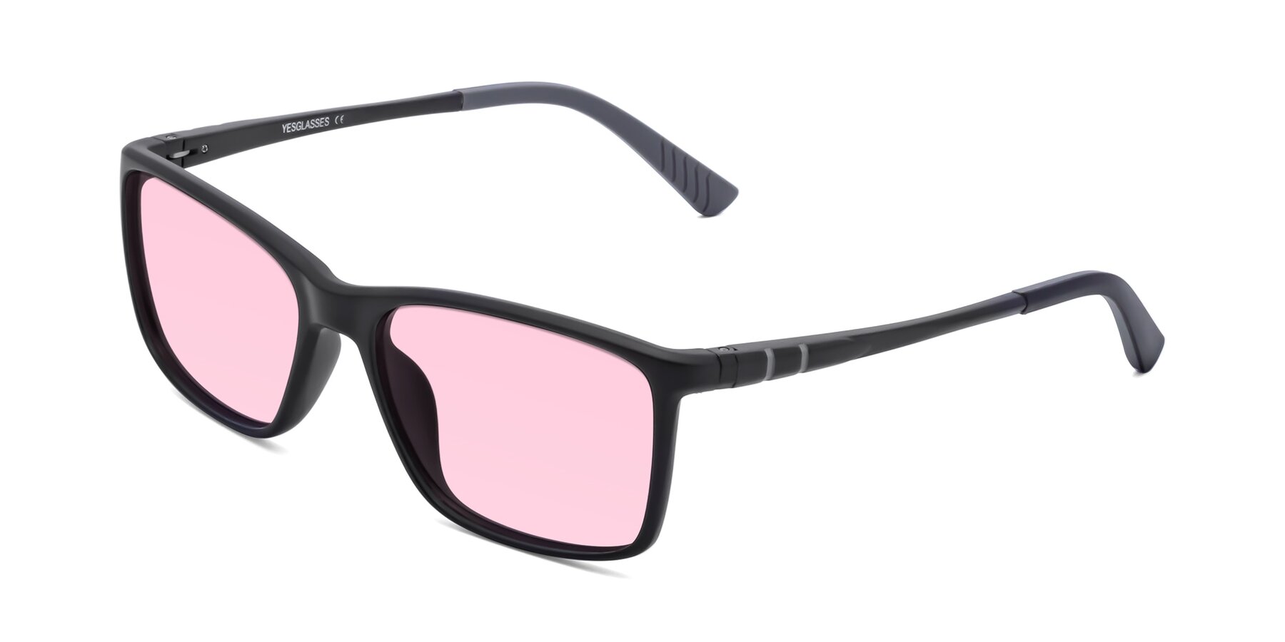 Angle of 9004 in Matte Black with Light Pink Tinted Lenses