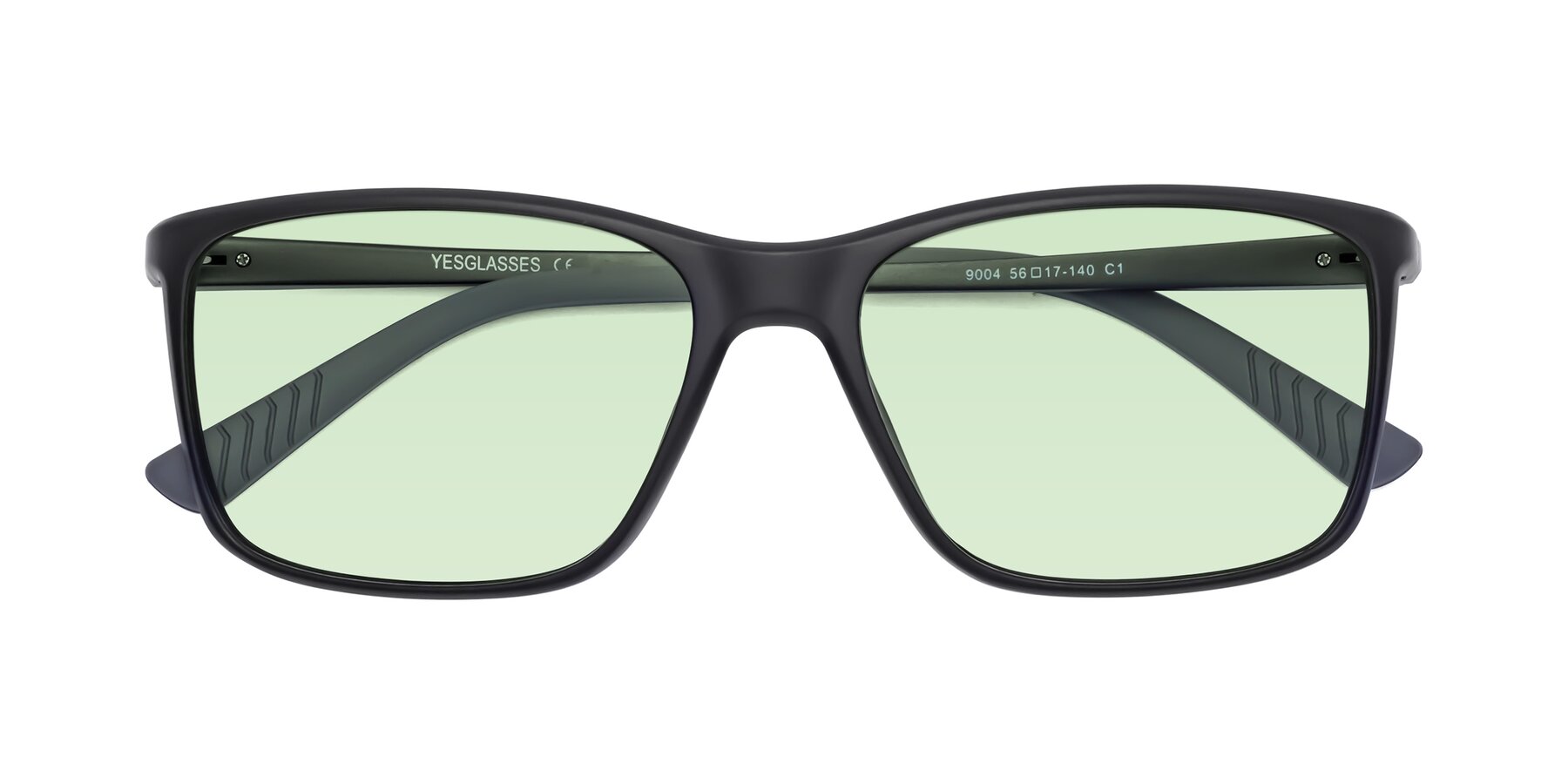 Folded Front of 9004 in Matte Black with Light Green Tinted Lenses