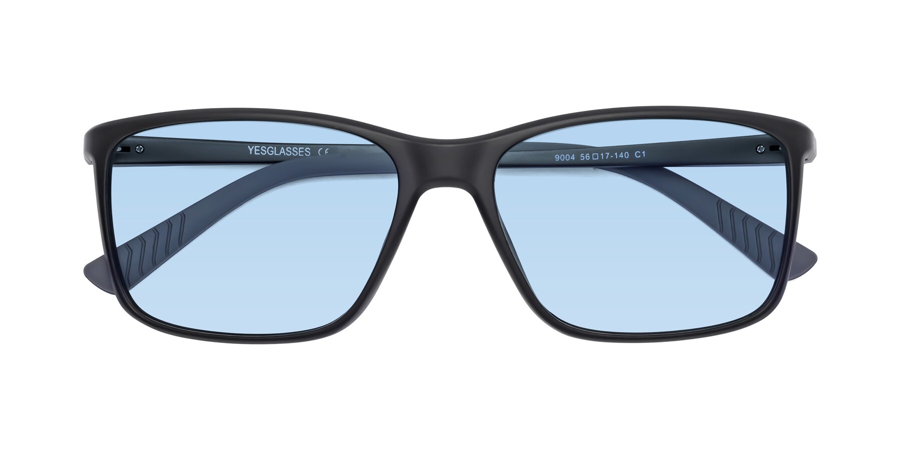 Folded Front of 9004 in Matte Black with Light Blue Tinted Lenses