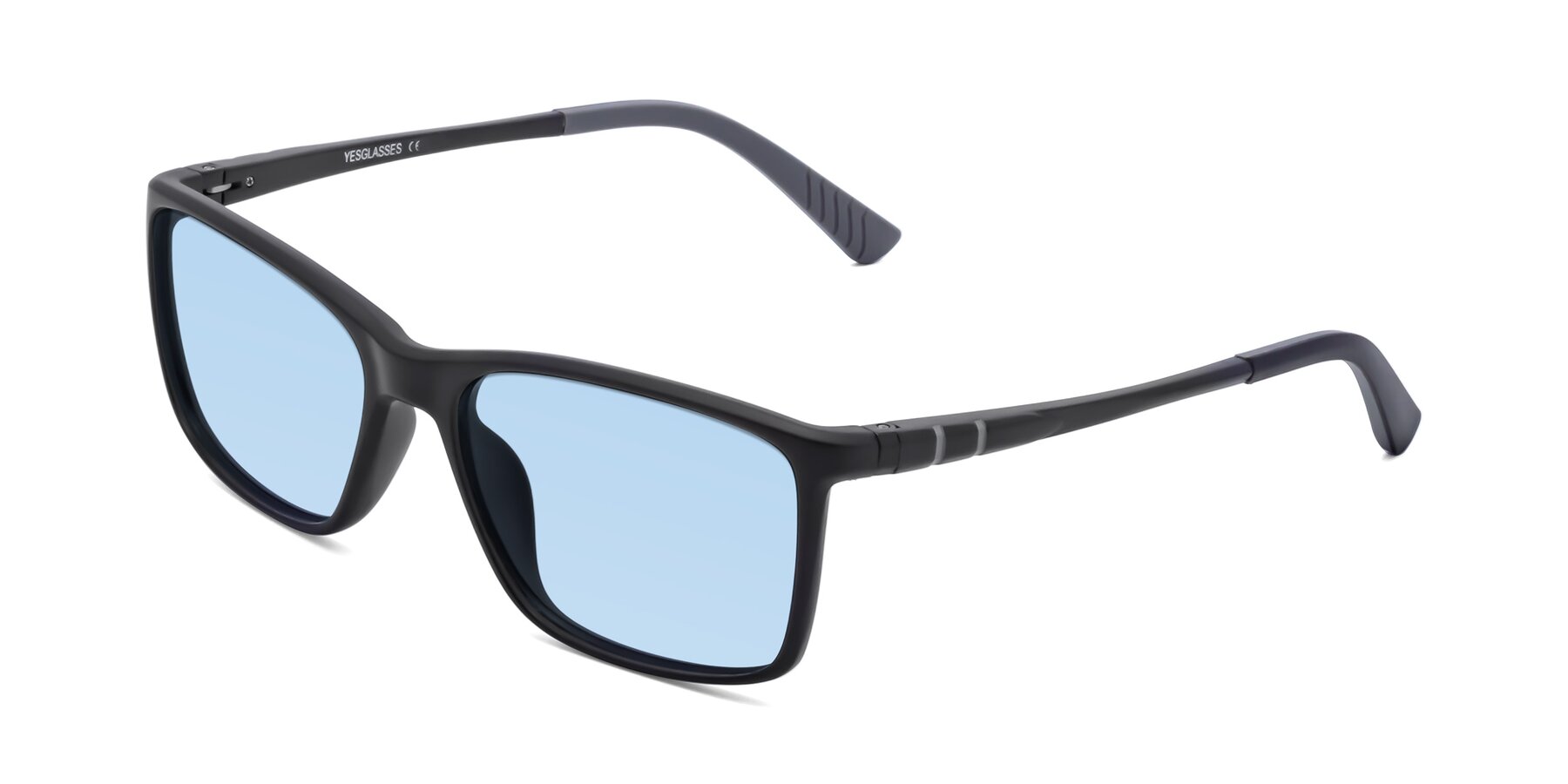 Angle of 9004 in Matte Black with Light Blue Tinted Lenses