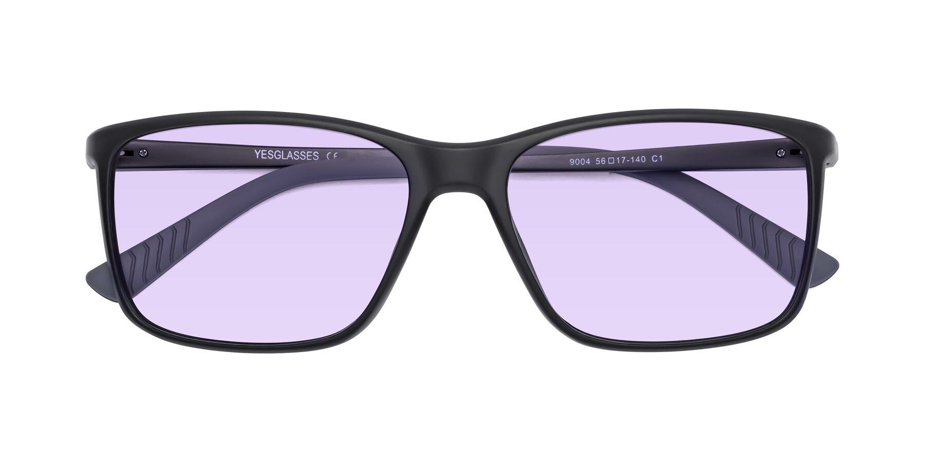 Folded Front of 9004 in Matte Black with Light Purple Tinted Lenses