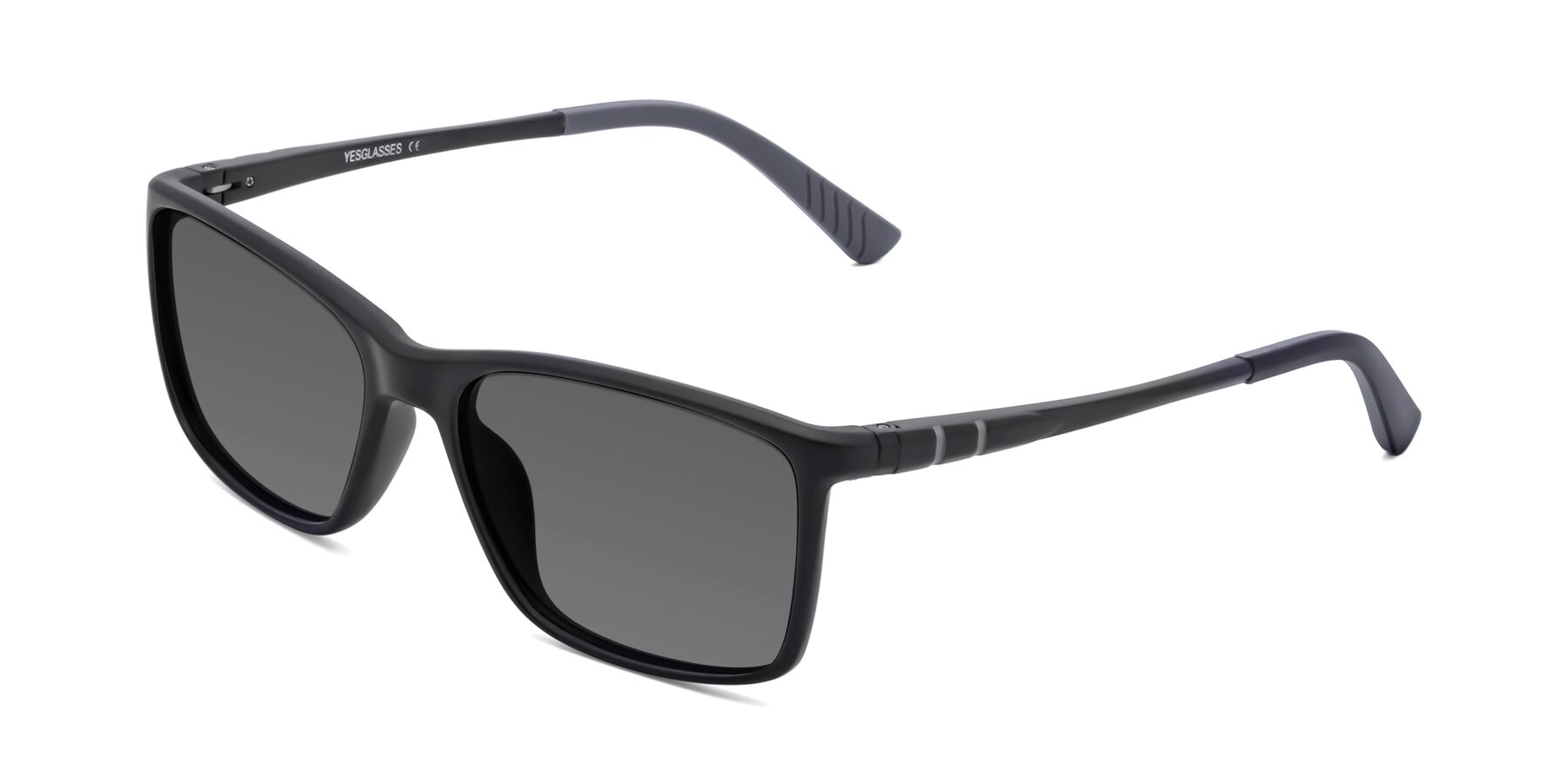 Angle of 9004 in Matte Black with Medium Gray Tinted Lenses