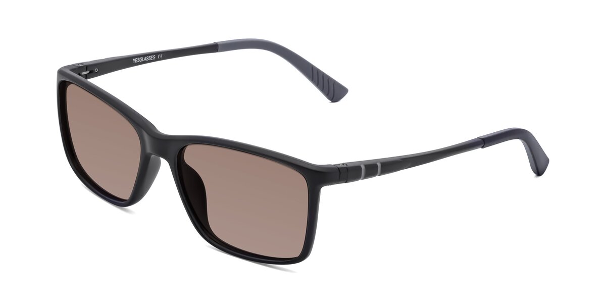 Matte Black Low Bridge Fit Tr90 Rectangle Tinted Sunglasses With Medium