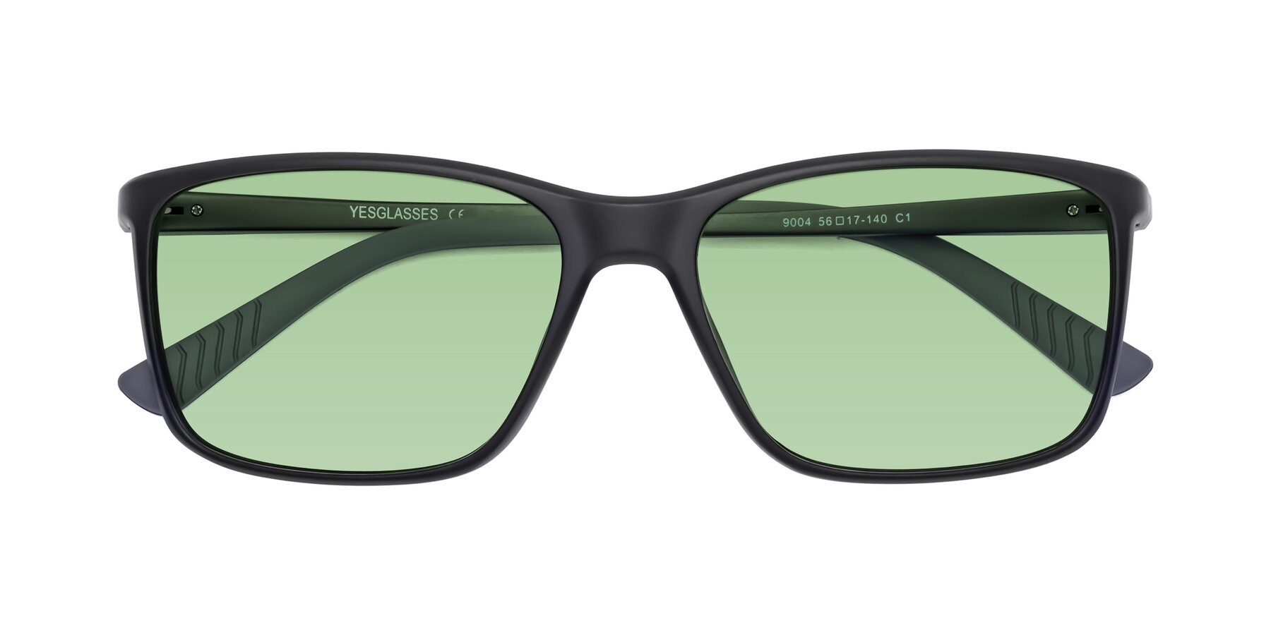 Folded Front of 9004 in Matte Black with Medium Green Tinted Lenses