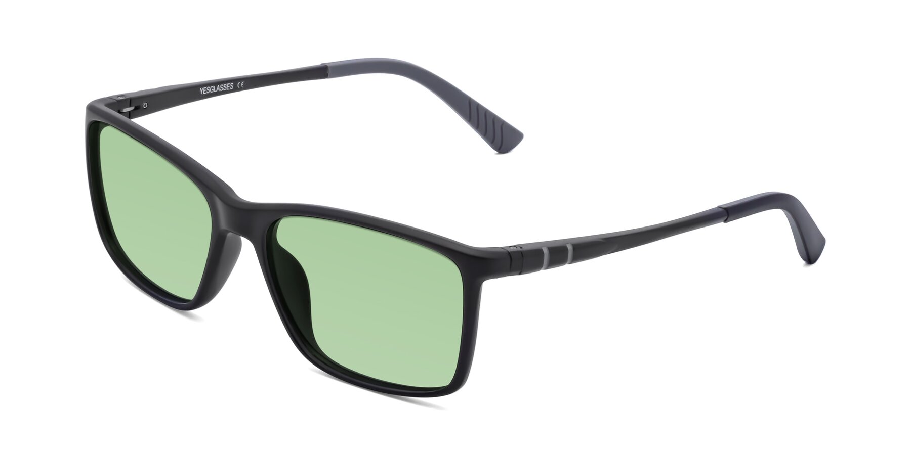 Angle of 9004 in Matte Black with Medium Green Tinted Lenses