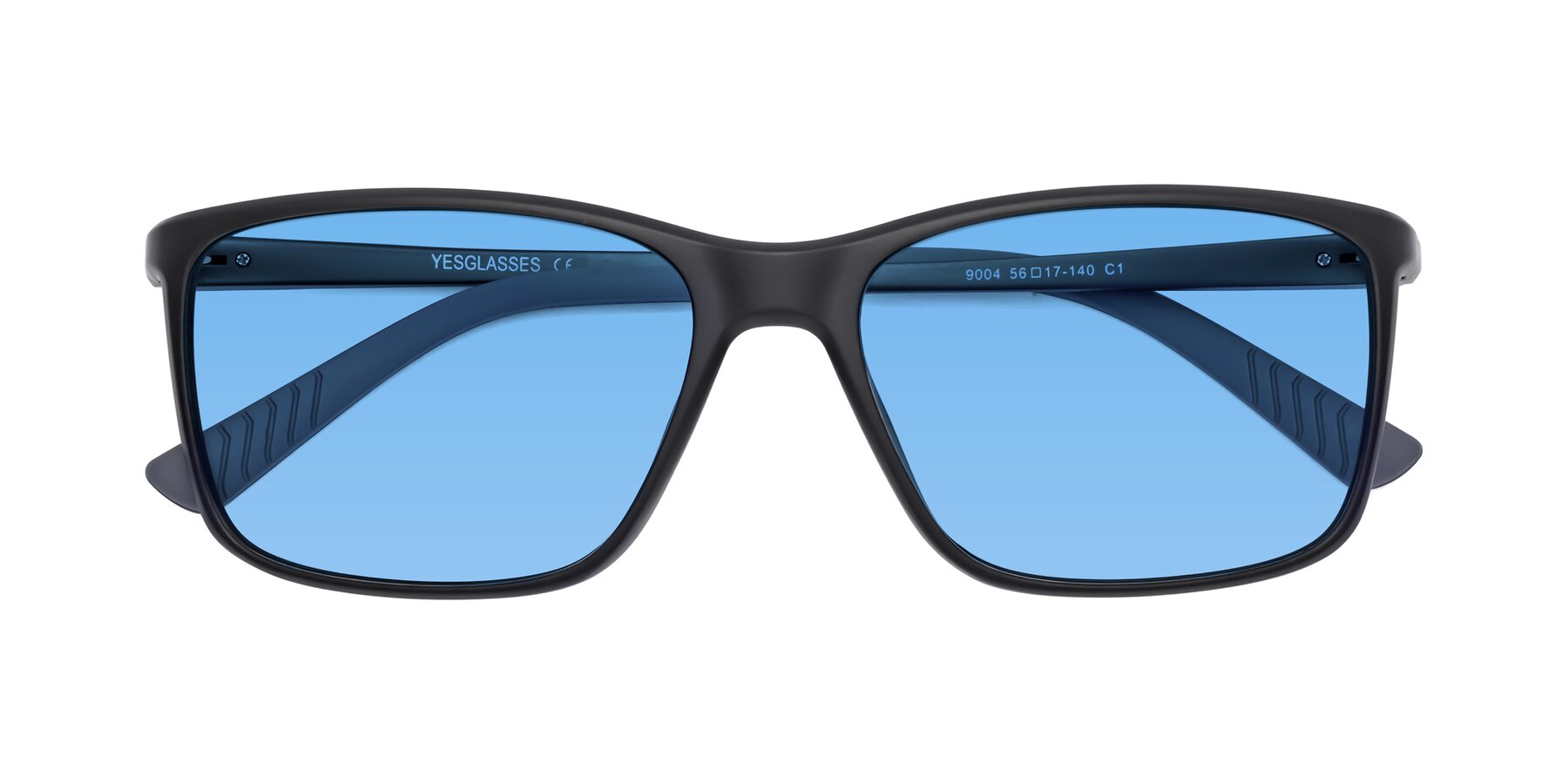 Folded Front of 9004 in Matte Black with Medium Blue Tinted Lenses