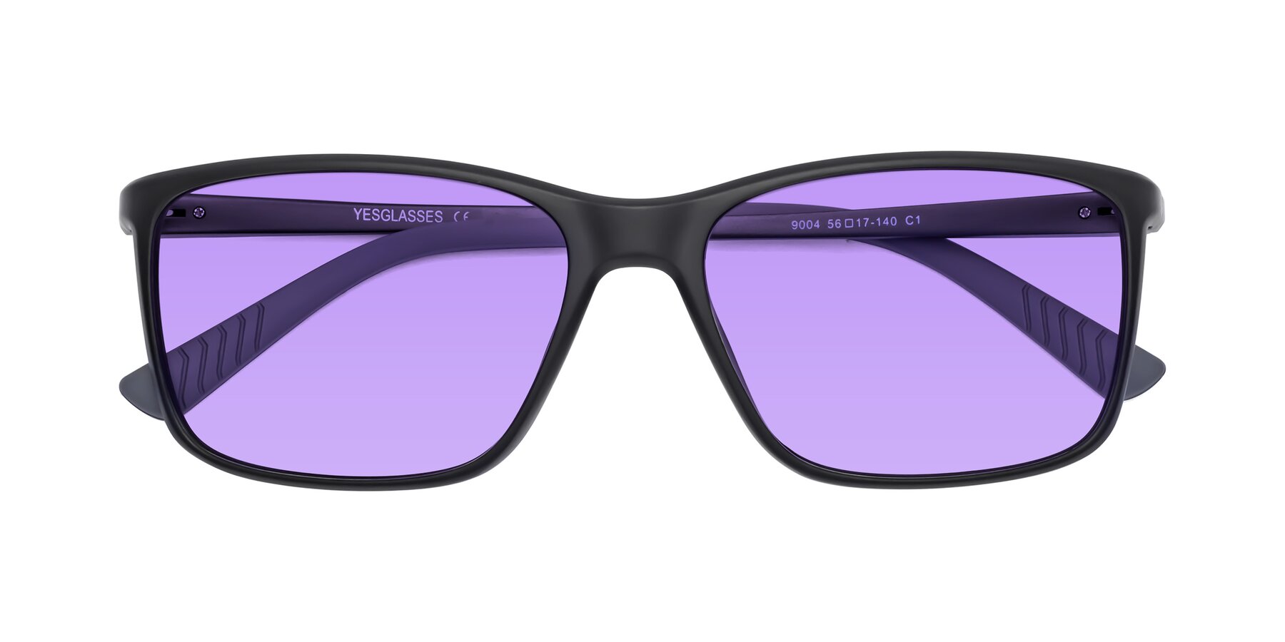 Folded Front of 9004 in Matte Black with Medium Purple Tinted Lenses