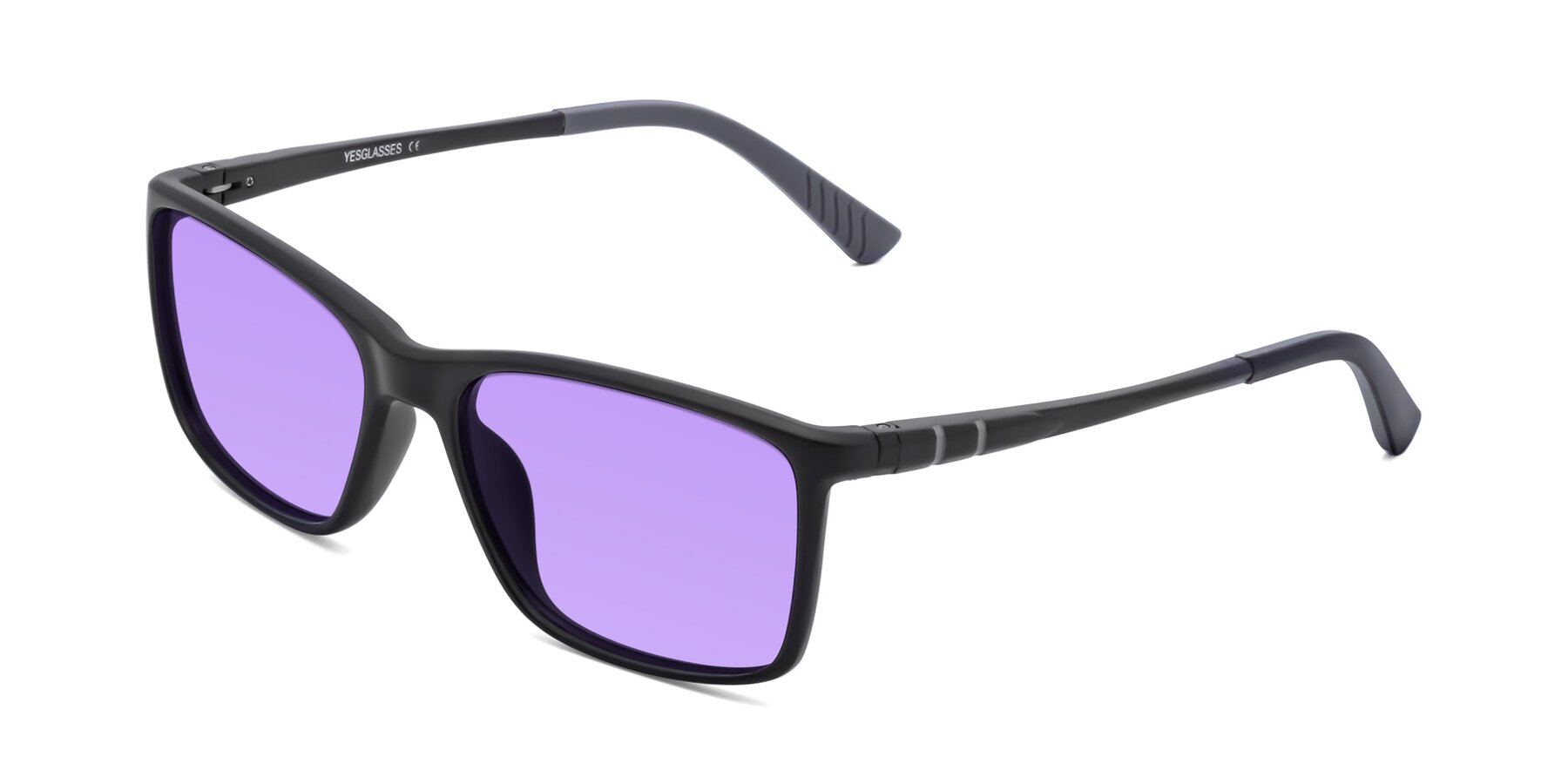 Angle of 9004 in Matte Black with Medium Purple Tinted Lenses