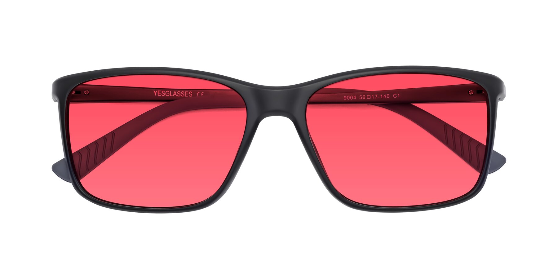 Folded Front of 9004 in Matte Black with Red Tinted Lenses