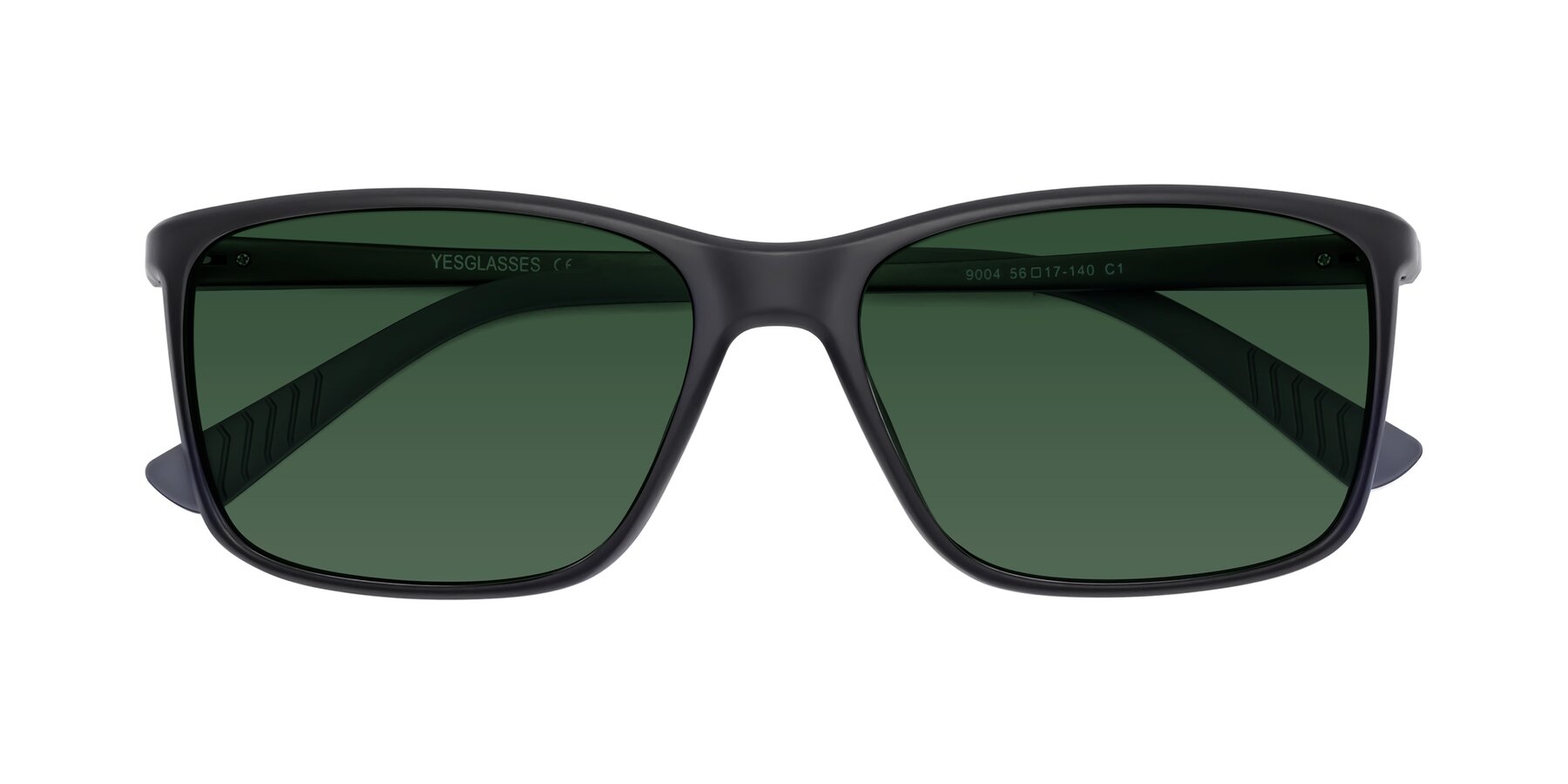 Folded Front of 9004 in Matte Black with Green Tinted Lenses