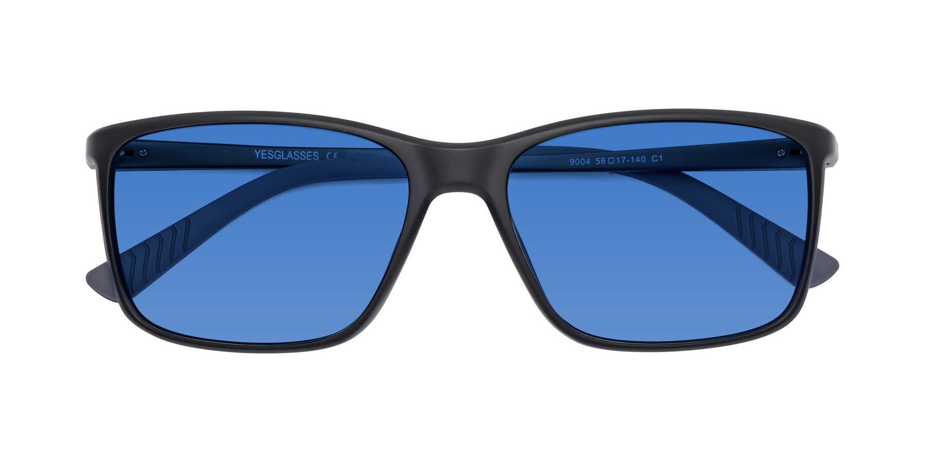 Folded Front of 9004 in Matte Black with Blue Tinted Lenses