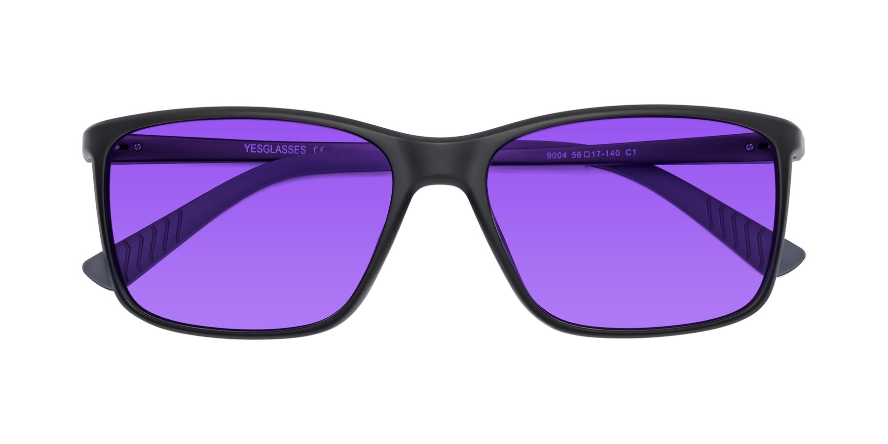 Folded Front of 9004 in Matte Black with Purple Tinted Lenses