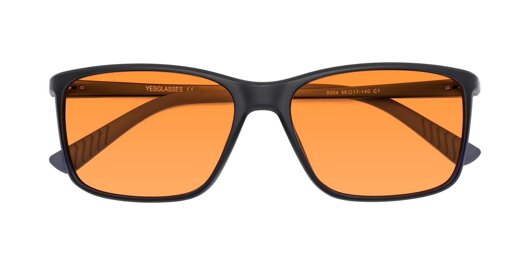Folded Front of 9004 in Matte Black with Orange Tinted Lenses