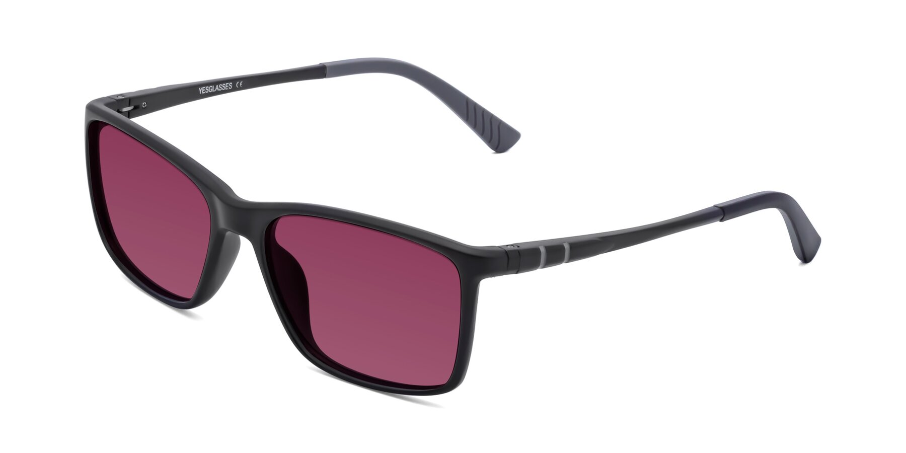 Angle of 9004 in Matte Black with Wine Tinted Lenses