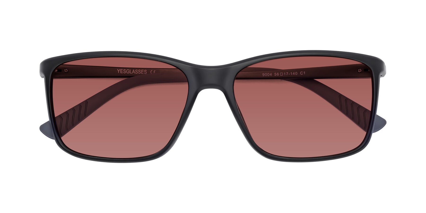 Folded Front of 9004 in Matte Black with Garnet Tinted Lenses