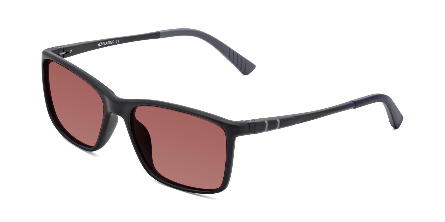 Angle of 9004 in Matte Black with Garnet Tinted Lenses