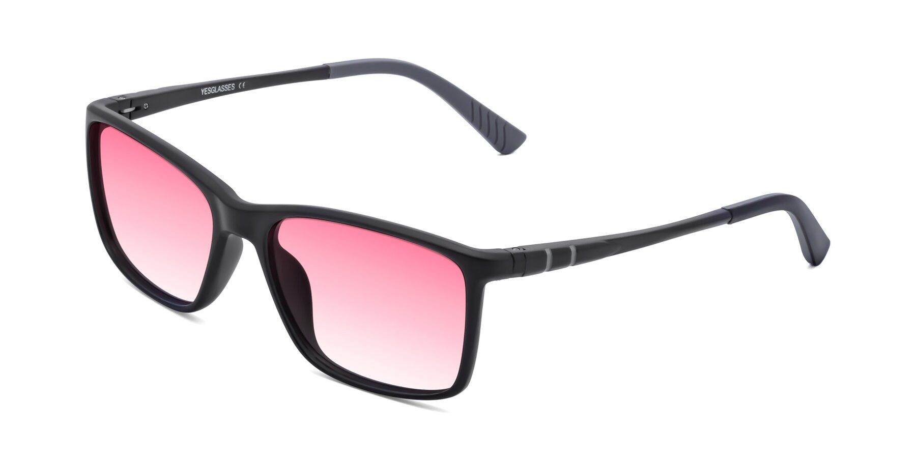 Angle of 9004 in Matte Black with Pink Gradient Lenses
