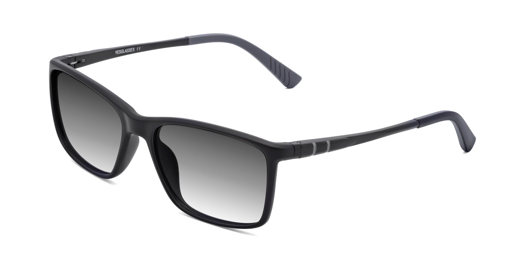 Angle of 9004 in Matte Black with Gray Gradient Lenses