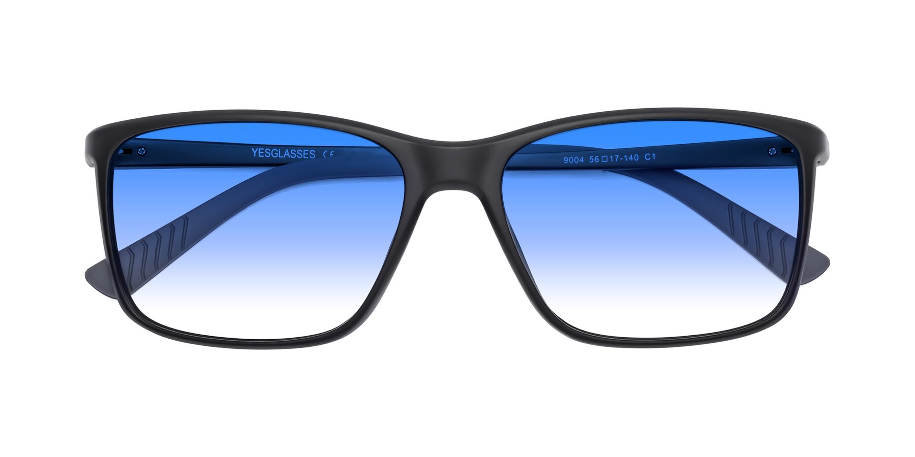 Folded Front of 9004 in Matte Black with Blue Gradient Lenses