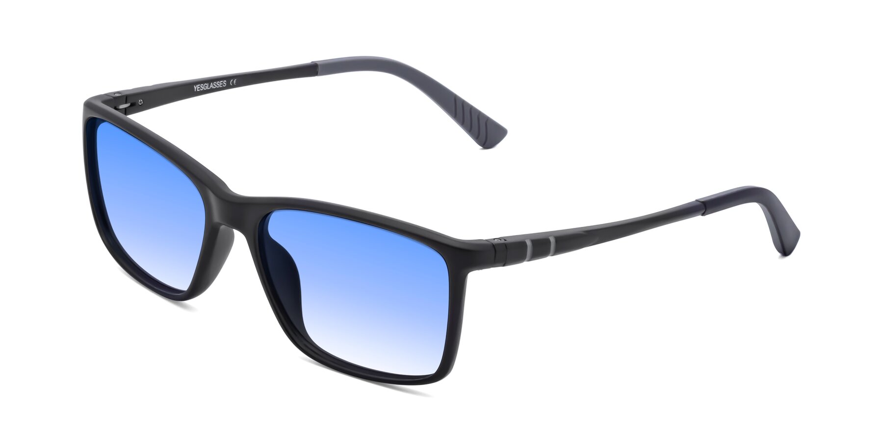 Angle of 9004 in Matte Black with Blue Gradient Lenses